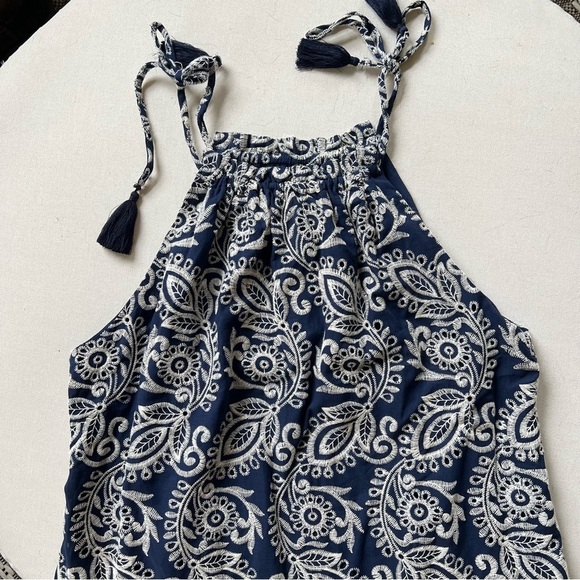 Taylor Navy Eyelet Embroidered A-Line Sleeveless Dress w/ Scalloped Trim Size 14 - Picture 3 of 10